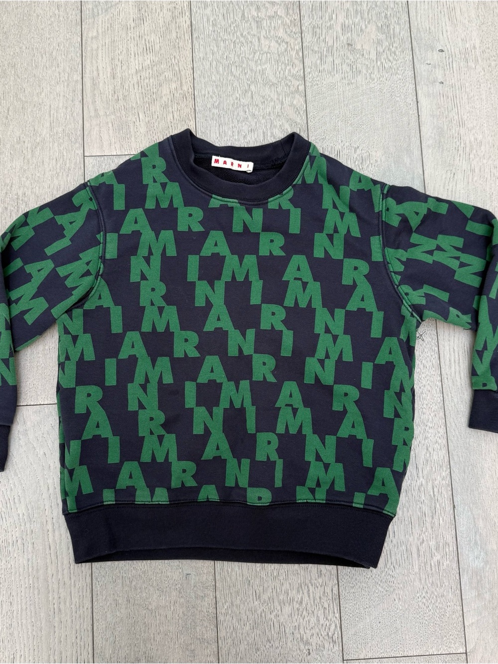 Marni kids Crewneck Sweater with Green All-Over Logo